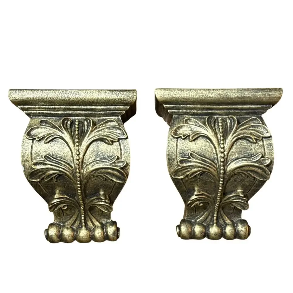 Vintage Gold Ornate Curtain Rod Brackets Pair Hollywood Regency Drapery Holders